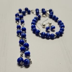 Elegant Blue Beaded Necklace and Earring Set